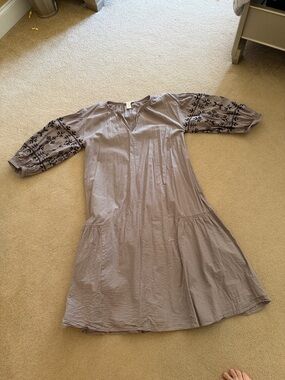H&M Taupe Midi Dress with Black Embroidered Sleeves